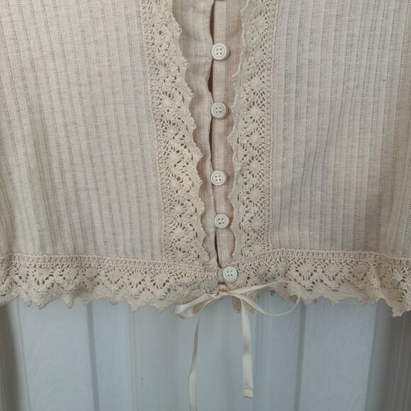 NWT, Free People Third Date Top, Crocheted Hem, Almond / Off-white Color, L - Picture 5 of 14